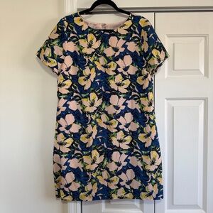 J.Crew Floral Blue Pink Short Sleeve Mid Length Dress Size 12